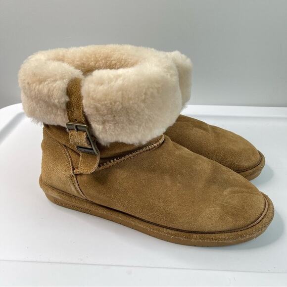 BearPaw Abby sheepskin hickory‎ short booties size 8 - Picture 1 of 6